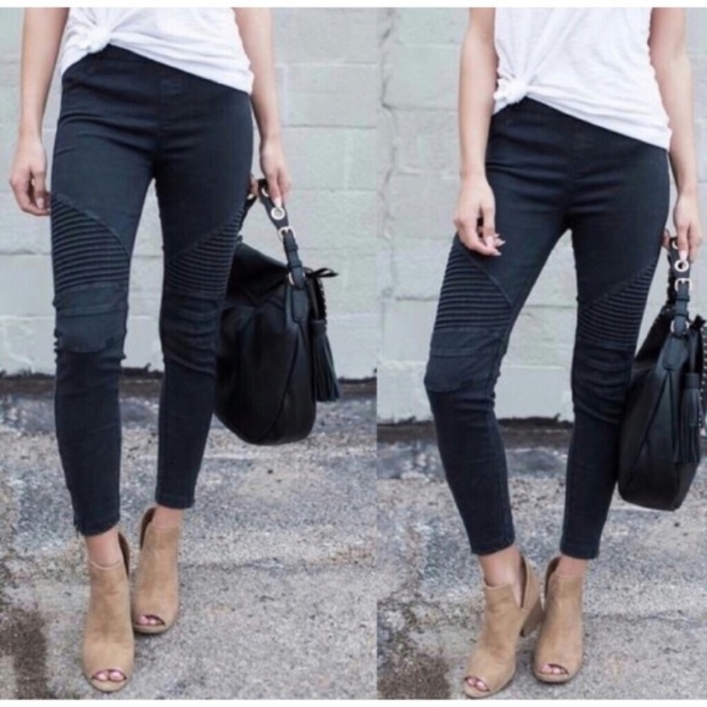 Black Moto Biker Pant Legging W/Ankle Zip - Picture 3 of 3